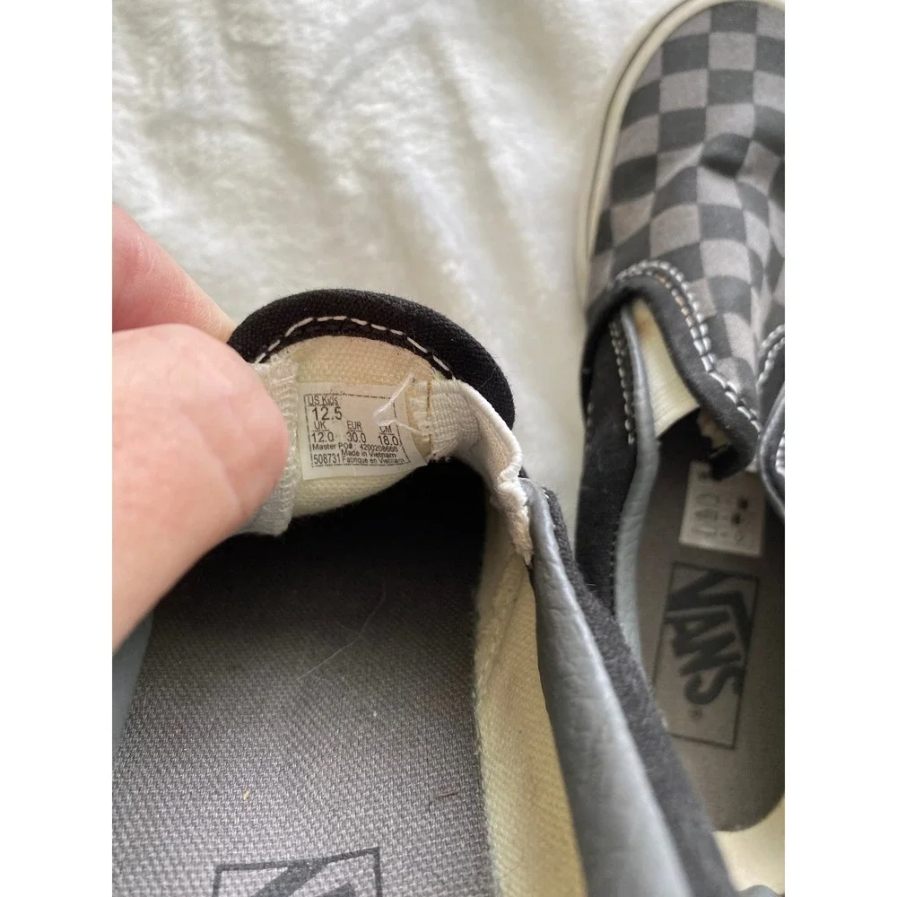 Vans Kids Slip-On Checkerboard Black Pewter Grey Sneakers Size 12.5 Kids